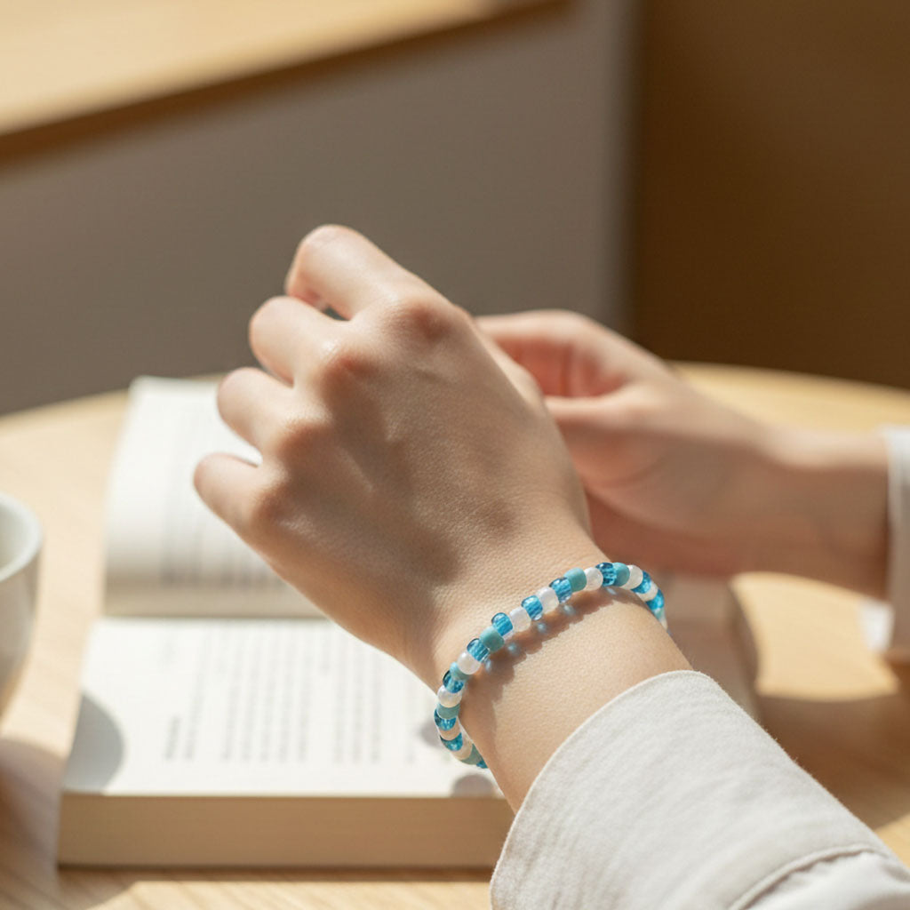 Ocean Pop Beaded Bracelet – Blue & White Handmade Glass Beads