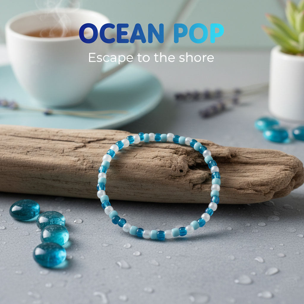 Ocean Pop Beaded Bracelet – Blue & White Handmade Glass Beads