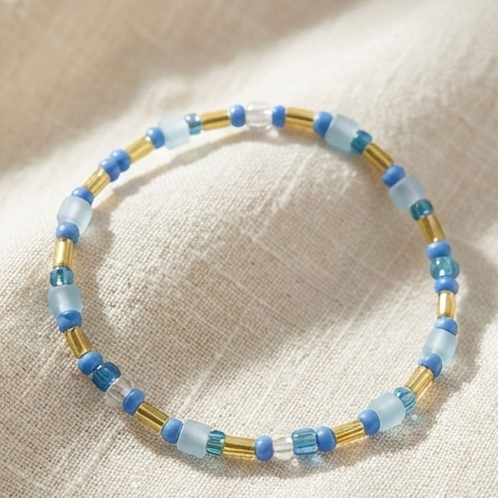 Royal Ocean Bracelet – Blue & Gold Handmade Glass Beads