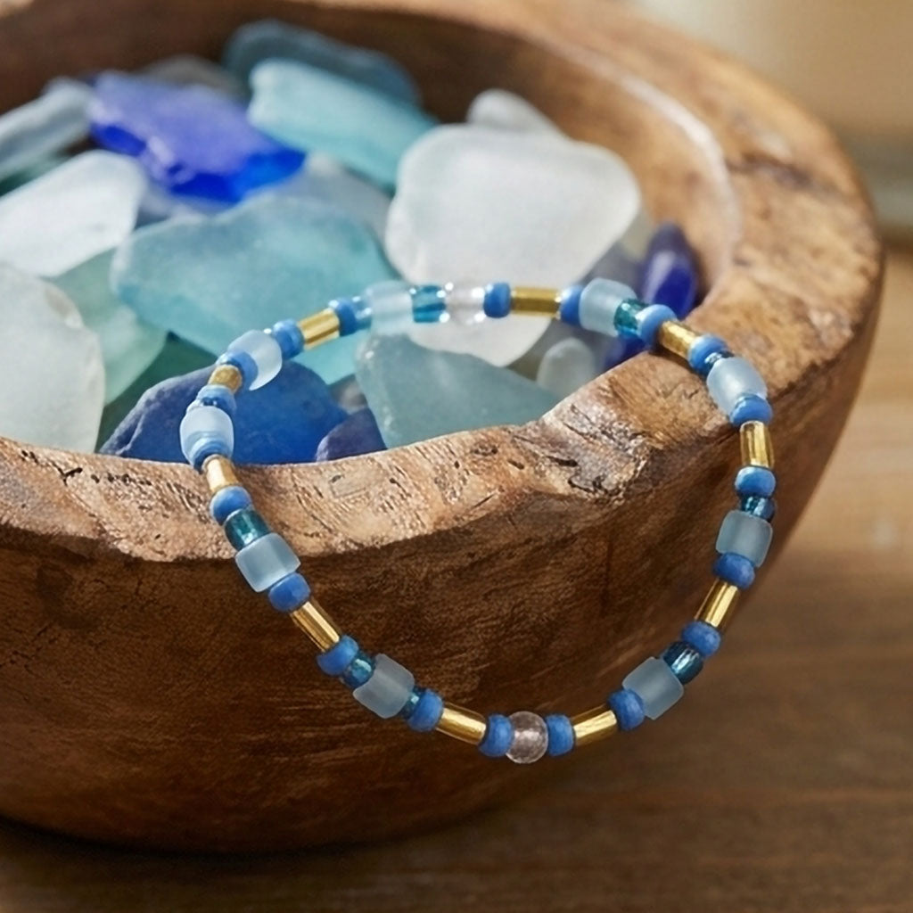 Royal Ocean Bracelet – Blue & Gold Handmade Glass Beads