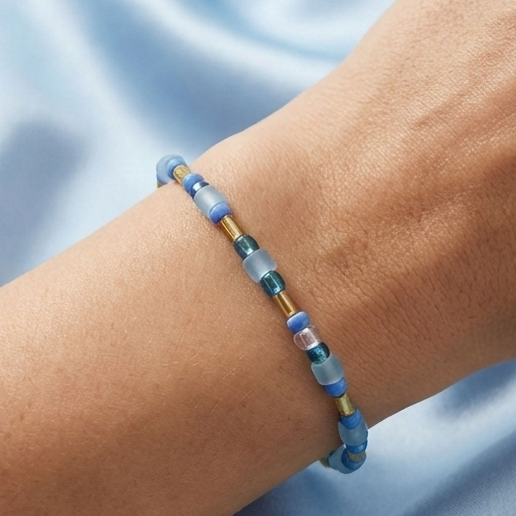 Royal Ocean Bracelet – Blue & Gold Handmade Glass Beads