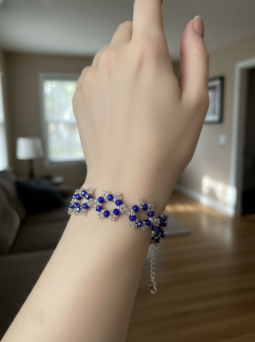 Blue Fair Blossom Handmade Beaded Bracelet