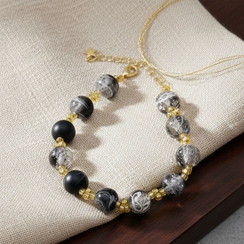 Midnight Aurelia Bracelet – Marble Beads with Gold Star Charm