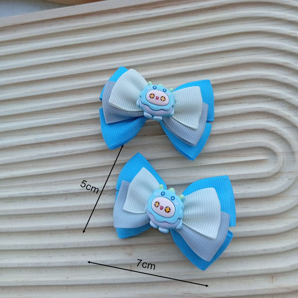 Blue Cartoon Character Bow Hair Clip Set – Handmade Ribbon Bows