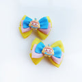 Sunny Pastel Cartoon Bow Hair Clip Set – Handmade Ribbon Bows with Cute Character Charm