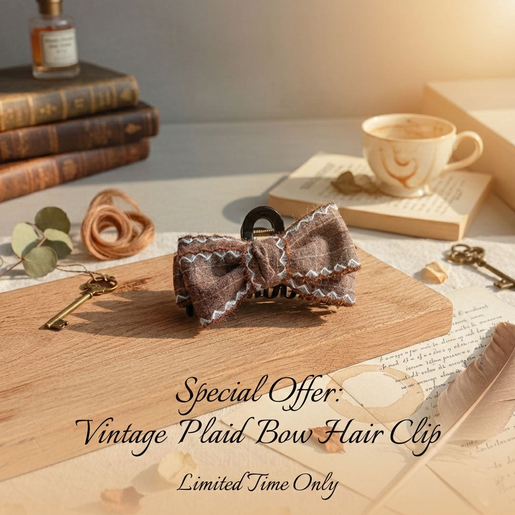 Vintage Fabric Bow Hair Claw Clip – Brown Cottagecore Ribbon Accessory