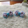 Blue Pastel Cartoon Kitty Ribbon Bow Hair Clip – Cute Handmade Hair Accessories for Baby & Kids (Pair)