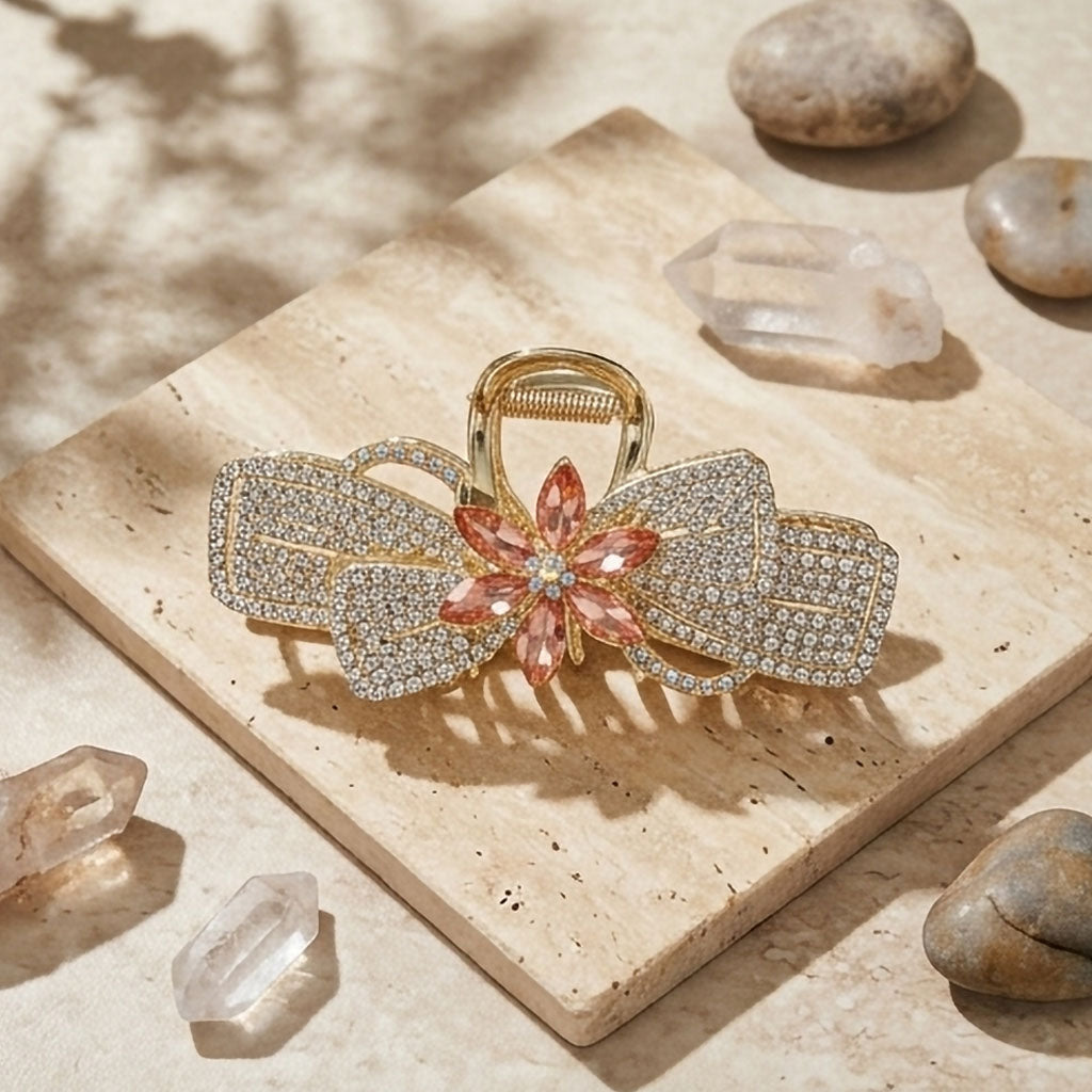 Blossom Radiance Crystal Hair Claw – Luxury Rhinestone Flower Hair Clip
