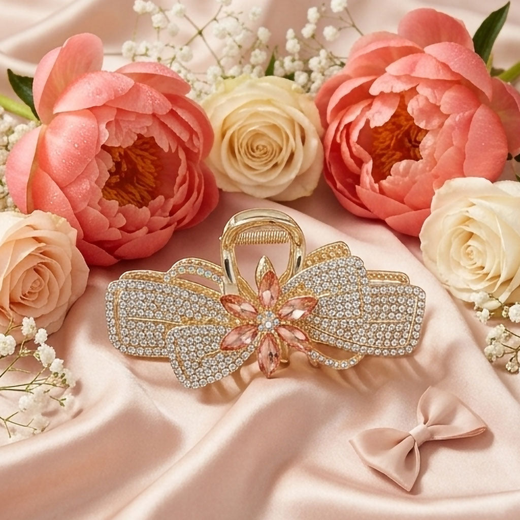 Blossom Radiance Crystal Hair Claw – Luxury Rhinestone Flower Hair Clip