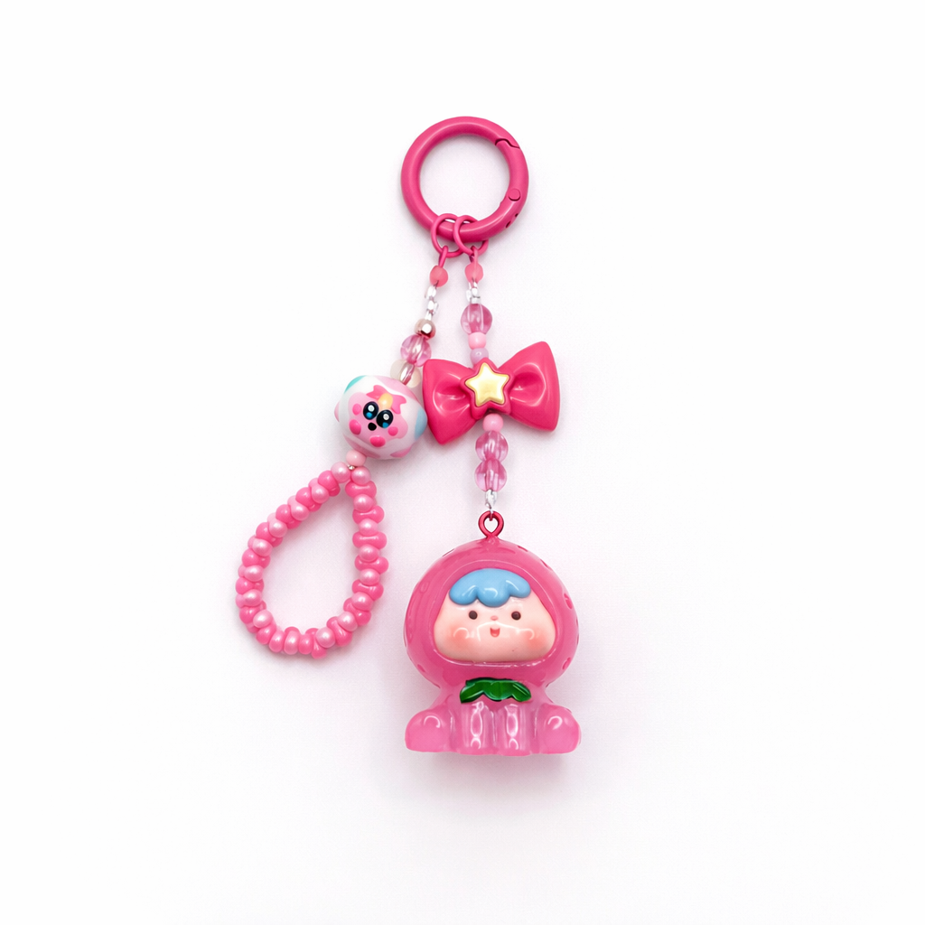 AEzelle Berry Baby Handmade Charm Keychain – Cute Resin Doll, Star Bow & Beaded Strap