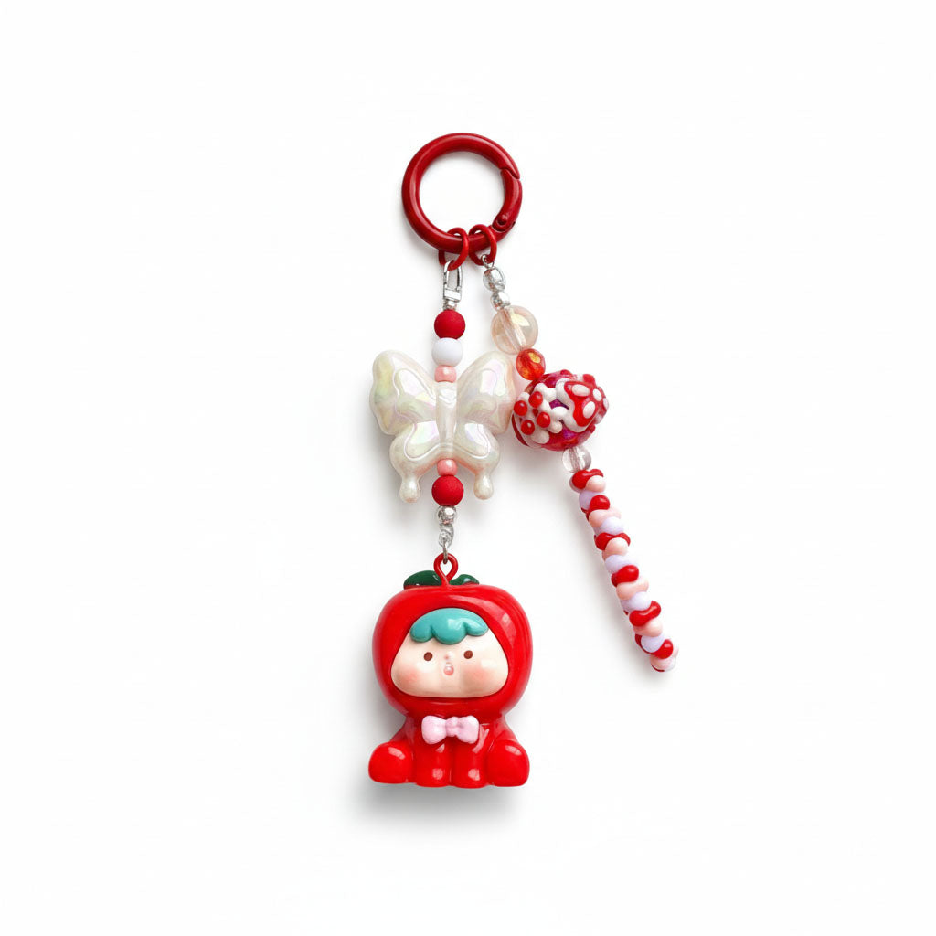 AEzelle Strawberry Bubble Pop Handmade Charm Keychain – Cute Resin Doll & Butterfly Beads