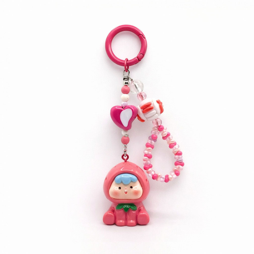 AEzelle Pink Dream Handmade Charm Keychain – Cute Resin Doll, Heart Bead & Beaded Strap