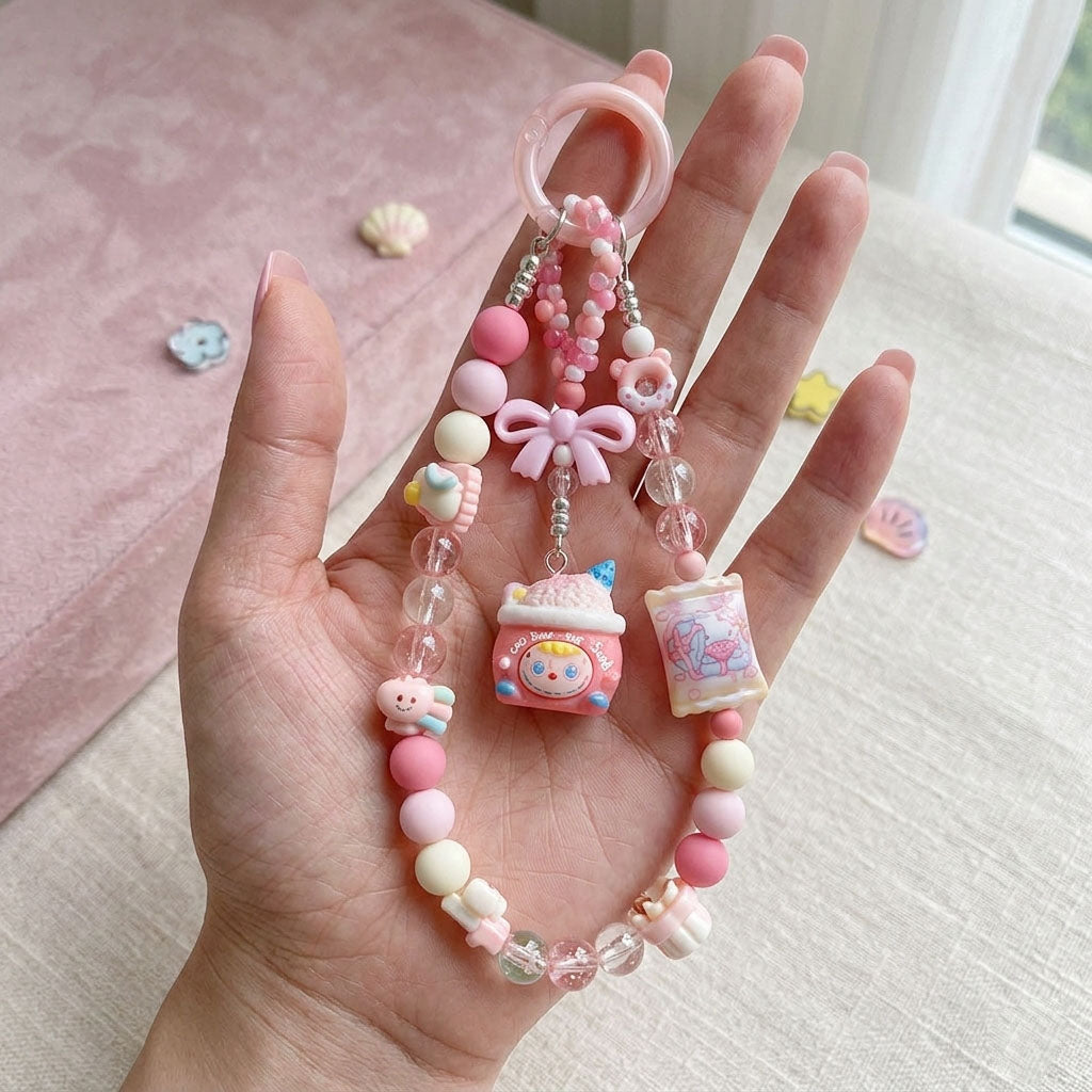 Pink Puff Pudding Handmade Phone Strap