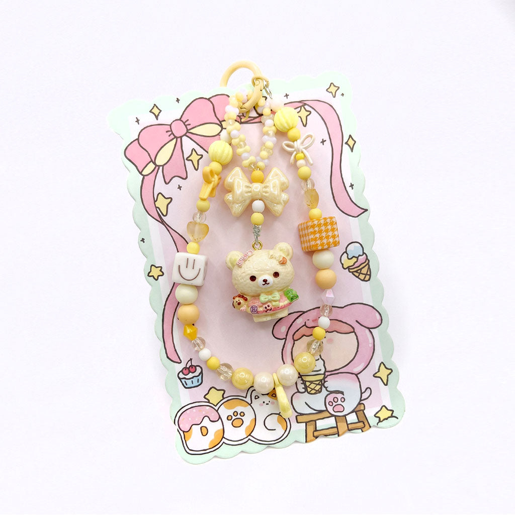 Honey Bear Charm Strap – Yellow Pastel Beaded Phone & Bag Charm