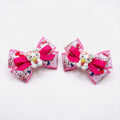 Pink Kitty Cartoon Ribbon Bow Hair Clip for Baby & Kids | Cute Handmade Hair Accessories (Pair)