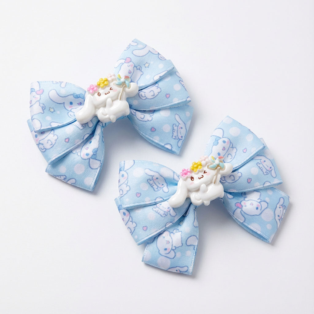Blue Cloud Bunny Cartoon Ribbon Bow Hair Clip for Baby & Kids | Cute Handmade Pastel Hair Accessories (Pair)