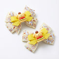 Yellow Cartoon Bear Ribbon Bow Hair Clip – Cute Handmade Pastel Hair Accessories for Baby & Kids (Pair)