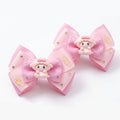 Pink Princess Cartoon Ribbon Bow Hair Clip – Cute Handmade Rhinestone Hair Accessories for Baby & Kids (Pair)
