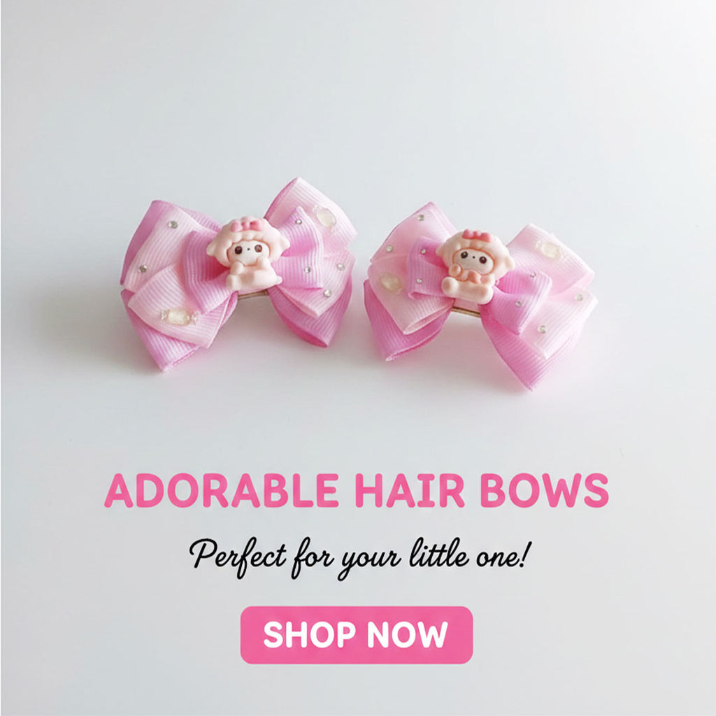 Piano Kitty Open Eyes – Pink Princess Cartoon Ribbon Hair Bow Clip (Pair)
